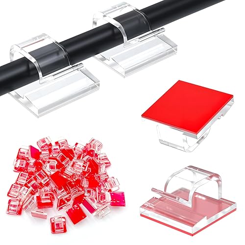 Clip per cavi autoadesivi, 60 pezzi Clip per cavi adesivi trasparenti Clip per cavi per luce esterna Clip per gestione cavi invisibili per lucine sotto la scrivania, il muro, l'auto e i cavi elettrici - Honorern
