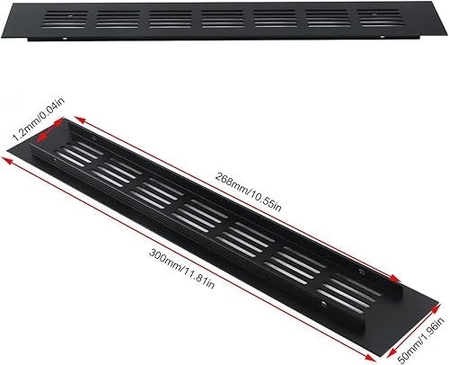1 Pezzi Griglia di Ventilazione in Lega di alluminio, Griglie Rettangolari per L'Aria, Griglia Louvred, Griglia di Ventilazione in Alluminio, Per Tutti i Tipi di Armadi Griglia (50 x 300mm, Nero) - Honorern