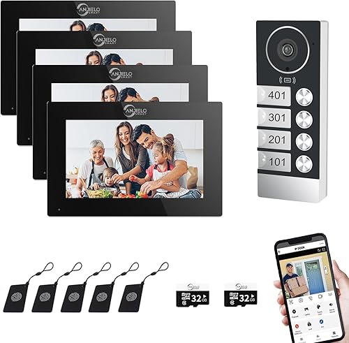 Sistema di videocitofono dell'appartamento cablato, 4 unità 7 pollici Touch Monitor, 3 in 1 sblocco, Dual Way Intercom Tuya per la casa Vally (bianco) - Honorern