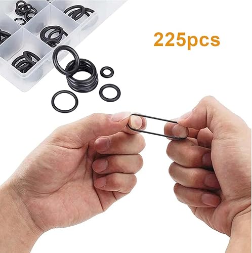 225 Pezzi 18 Misure Neri O-ring Assortimento Kit, Guarnizioni idrauliche Nitrilica O-ring Gomma Guarnizioni di Tenuta, per Aria Condizionata, Automobile, Impianti Idraulici - Honorern