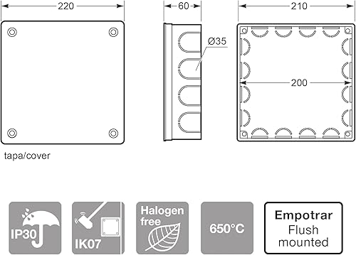 FAMATEL - Scatola stagna | Coperchio con viti | Senza coni | 200x200x60 | Grigio - Honorern