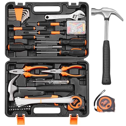 VEVOR Kit di Attrezzi 132 Pezzi, Set di Attrezzi Manuali per Casa con Custodia per Attrezzi Portatile, Kit di Attrezzi per Riparazione della Casa, per Manutenzione Domestica, Riparazione Automobili - Honorern