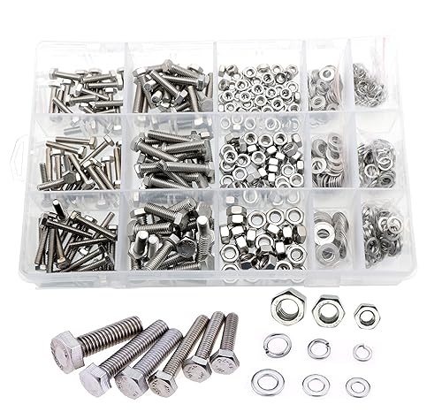 Kit assortito di viti, bulloni, dadi, guarnizioni piatte e rondelle, 550 pezzi, in acciaio inossidabile, a testa piatta esagonale M4, M5 e M6 - Honorern