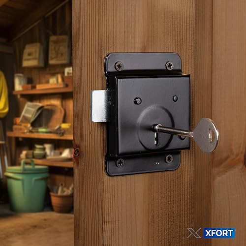 Rimlock, Sashlock A Montaggio Superficiale Con Chiavistello Integrato E Catenaccio A Chiave, Finitura Liscia, Ideale Per Porte In Legno Esterno (Nero - 100mm) - Honorern