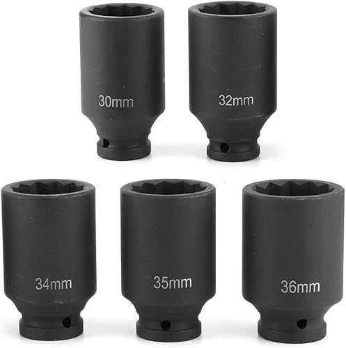 Bussola a percussione profonda per azionamento, 5 pezzi dado per mozzo con asse a 12 punti Strumento per bussola a percussione profonda per cricchetto da 1/2 pollice - Honorern