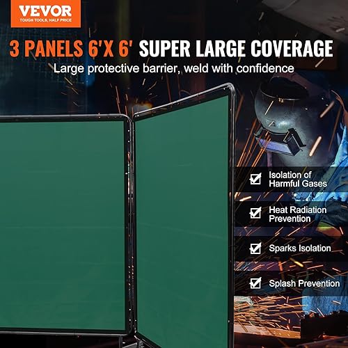 VEVOR Schermo per Saldatura con Telaio, Schermi per Tende per Saldatura a 3 Pannelli da 6' x 6', Schermo di Protezione per Saldatura in Vinile Ignifugo su 12 Ruote Girevoli (6 bloccabili) - Honorern