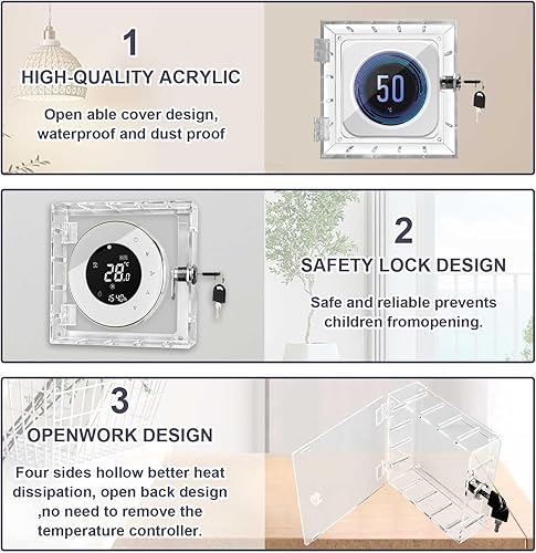Scatola di blocco termostato con chiave, copertura termostato con blocco protezione termostato, copertura protettiva per termostato trasparente, quadrata, adatta a termostati più piccoli di - Honorern