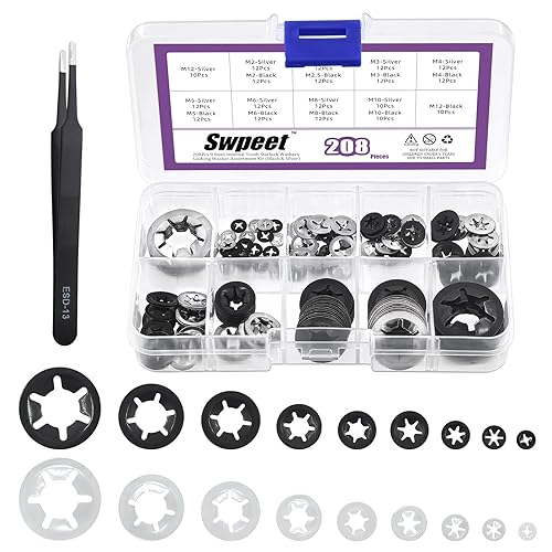 236 dischi di sicurezza in acciaio inox 304 con clip e dentata interna, con pinzette, set di dadi di sicurezza a molla push on per velocità - Honorern