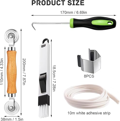 5 in 1 Set Ripara Zanzariera Finestra Ricambio Strumento, Strumento Zanzariere a Rullo Dello Schermo, 10m Nastro Cordino in Gomma Rete, per Rete Zanzariera Ricambio (10 metri Striscia adesiva) - Honorern