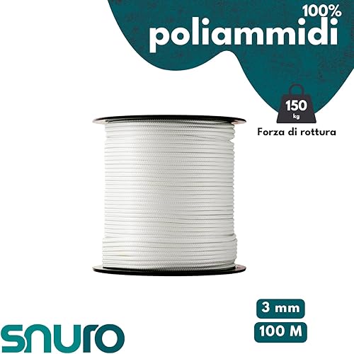 Corda in nylon (3 mm, 100 m, bianco) – Corda Paracord con materiale in nylon resistente – Corda paracord resistente agli strappi e leggera - Honorern