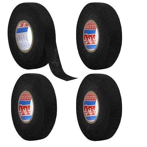 4 pezzi Nastro in tessuto per auto, Nastro Adesivo 19 mm x 15 m, Nastro Isolante Nero, Nastro Tessile Autoadesivo per Cablaggi, Motocicletta per la Copertura dei Cablaggi - Honorern