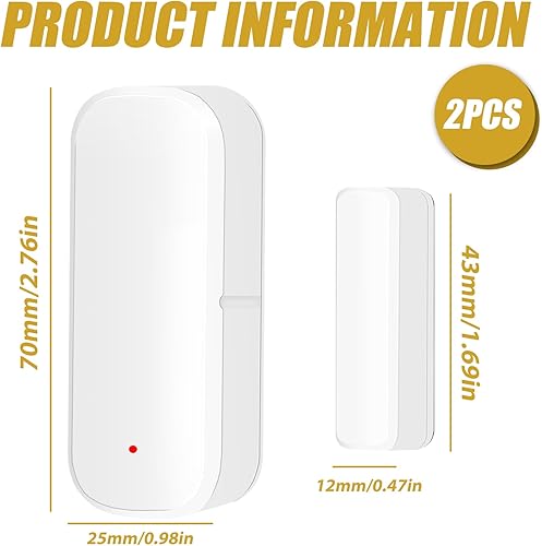 2 sensori per porta WiFi, sensore di contatto per porte, wireless, WiFi, sensore di contatto per finestra, sensore di contatto intelligente per la sicurezza domestica, sensore Smart Tuya, per - Honorern