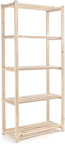 Scaffale Componibile 5 Ripiani, Scaffalatura Fai da Te, Legno Abete Grezzo, cm H170 x L80 x P35 - Honorern