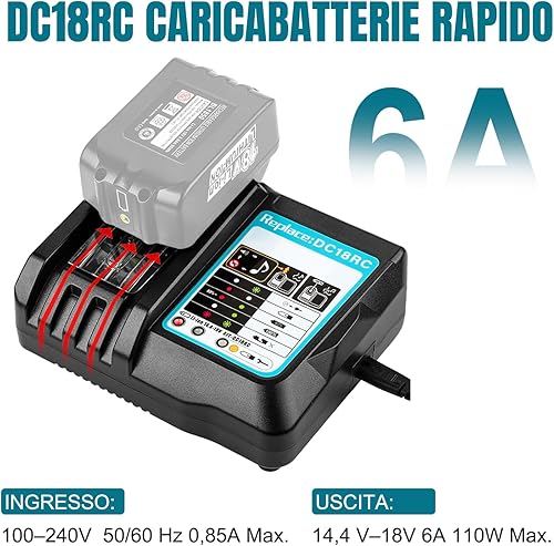 XNJTG 18V 6A Caricabatterie per Makita DC18RC Caricatore rapido compatibile con Makita batterie 18V BL1850 BL1860 DC18RD DC18SF - Honorern