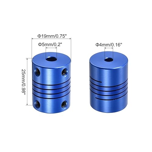 2 Pezzi 4mm a 5mm Accoppiamento Albero in Lega di Alluminio L25xD19 Accoppiatore Flessibile con Viti per Encoder e Motori, Blu - Honorern