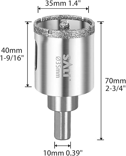 Sega a tazza diamantata da 35 mm con punta di centraggio, punta per vetro con rivestimento diamantato, acciaio diamantato, corona cava, trapano per piastrelle, per foratura in ceramica - Honorern