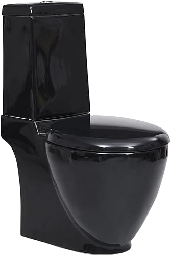 vidaXL Vaso WC in Ceramica da Bagno Rotondo Base con Scarico Nero - Honorern