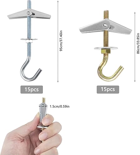 Tasselli a Molla con Gancio, 10 Pz Tasselli ad Ancora M5/M6x 90mm Acciaio al Carbonio Tasselli Basculanti Ganci da Soffitto Singolo Carico 10-15Kg per Piante Sospese Cartongesso Montaggio a Parete - Honorern
