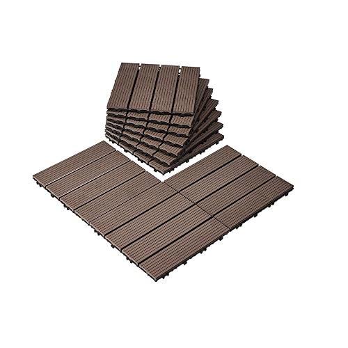 VEVOR Piastrelle per Terrazza ad Incastro in Legno Plastica 27 Pezzi 300 x 300 x 20 mm 25,4 m², Impermeabili per Esterni Tutte Stagioni, per Portico, Bordo Piscina, Balcone, Cortile, Marrone Scuro - Honorern