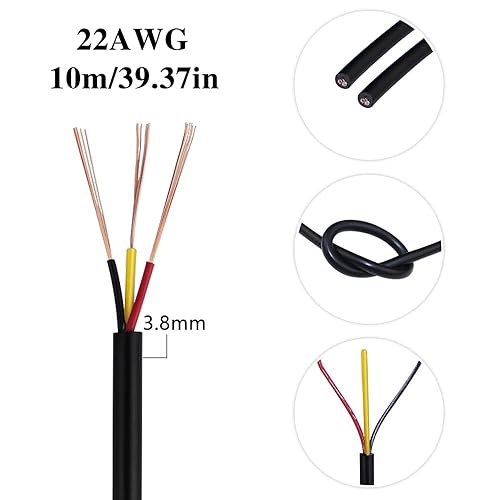 filo elettrico 10M cavo elettrico tripolare 22 AWG fili elettrici PVC Elettrica Cavo Resistente alle Alte Temperature 300V Diametro 3,8 mm Nero Adatto a piccoli elettrodomestici - Honorern