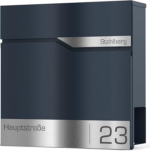 Cassetta delle lettere con scomparto per giornali in antracite, RAL 7016, personalizzabile, in acciaio inox, con nome della strada, con serratura - Honorern