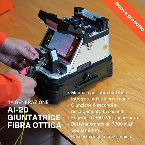 AI-20 Giuntatrice Fibra Ottica con Taglia Fibra Ottica Elettrica in un unico Passaggio Kit Saldatrice per Fibra Ottica aggiornato da AI-10A con OPM VFL batteria da 7800 mAh - Honorern