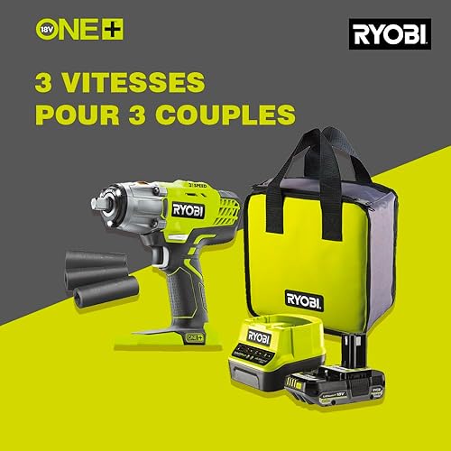 Ryobi R18IW3-120S3 Avvitatore ad Impulsi a batteria 18V ONE+, attacco da 1/2', fornito con 1 batteria da 2.0Ah, verde - Honorern