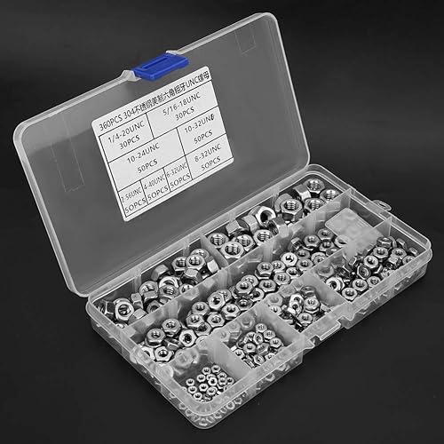 Dadi esagonali - 360pcs Dadi esagonali ad alta tenacità in acciaio inossidabile Filettatura grossa Sistema americano Dadi UNC Elementi di fissaggio filettature chiare - Honorern