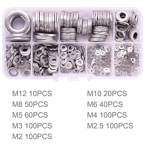 Rantecks 580PCS Set di rondelle assortimento acciaio inossidabile 304 rondelle piatte di tenuta M2-M12 - Honorern