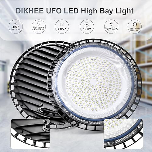 Faretto LED UFO 100W, 10000LM Luce per Negozio Super Luminosa da 6500K UFO Lampada da Officina Industriale, Impermeabile IP65 UFO Plafoniera LED per per Garage Capannoni Fabbrica Piazza - Honorern
