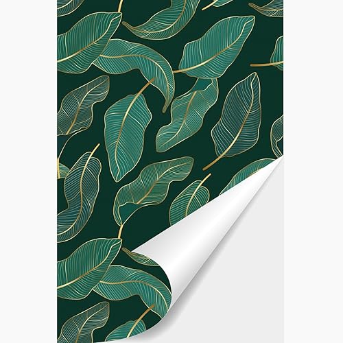 Carta da parati autoadesiva verde foglie, carta da parati floreale, vintage, verde, carta da parati per camera da letto, motivo floreale, peel and stick, 40 x 300 cm - Honorern