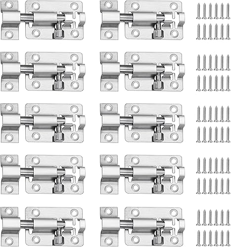 10 Pezzi Bullone Serratura Porta Argento Bullone Serratura Porta In Acciaio Inox Chiavistello Per Porta In Legno Con Viti Chiavistello Scorrevole Per Cancello Da Giardino Per Mobili Finestre Cancello - Honorern
