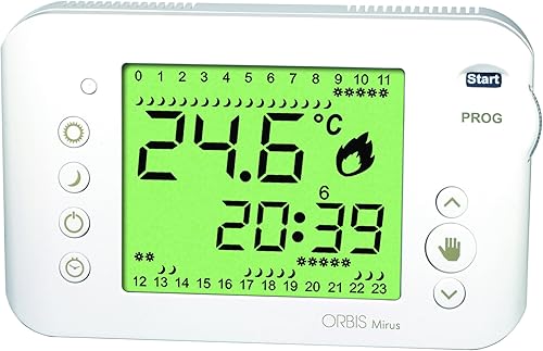 MIRUS BLANCO. CRONOTERMOSTATO SEMANAL 3 TEMPERATURAS PROGRAMABLES. DISPLAY BACK LIGHT - Honorern