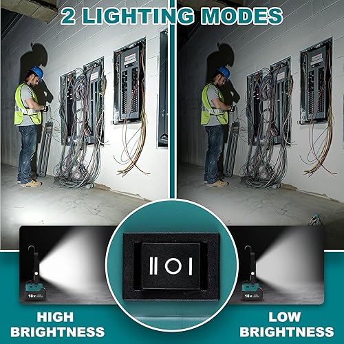 T-SUN Lampada LED Ricaricabile per Dewalt Batteria 18V, Lampada da Lavoro Faretto 100W 6000K 2 Modalità, Faretto LED Portatile con Type C/USB per Garage, Campeggio, Cantiere, Lavoro (Senza Batteria) - Honorern