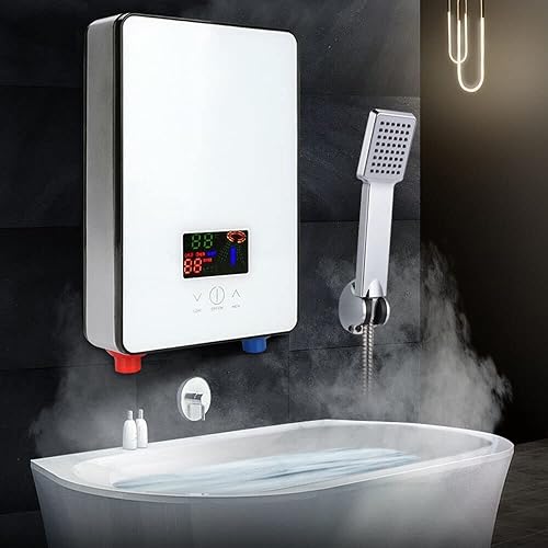 Scaldabagno Elettrico Istantaneo 6500W con Indicatore a Led e Soffione Doccia Temperatura Regolabile per Cucine, Bagni, Ristoranti, Hotel, Dove è Possibile Sospensione Verticale a 90° - Honorern