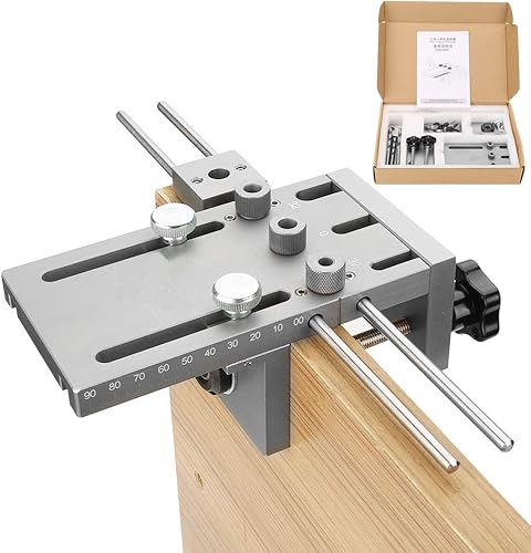 Dowelling Jig, 3 in 1 6/8/10/15mm Alta precisione falegnameria autocentrante Dowelling Jig Drill Kit di localizzazione guida trapano dotato di una scheda di serraggio dedicata - Honorern