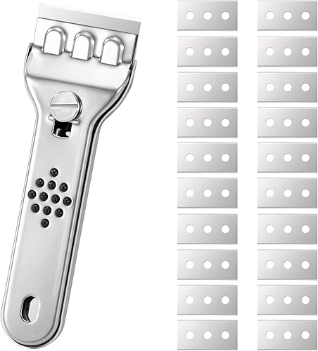 Raschietto Vetroceramica Stabile Raschietto per Vetro Raschietto con 20 Lame di Ricambio per Piano Cottura per Pulizia Etichette Decalcomanie Adesivi - Honorern