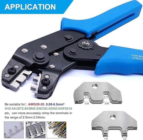 Taiss Strumento di prensamento JST, strumento di prensamento, prensatore JST, prensatore, per connettori JST XH 2.54 mm, PH2.0, D-sub terminale (0,08-0,5 mm 28-20AWG) - Honorern