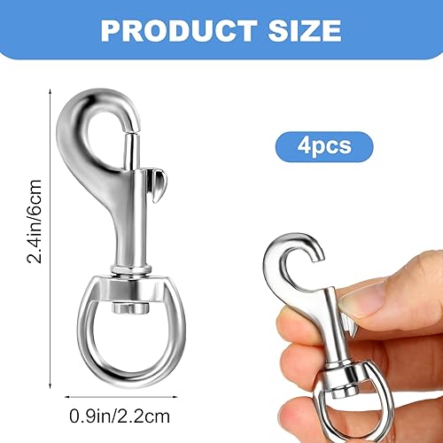 Moschettone con giunto girevole, 4 moschettoni in acciaio inox, 72 mm, moschettone, guinzaglio per cani, multifunzione - Honorern