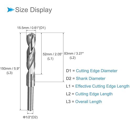 CoCud Ridotto Gambo Trapano Punta, 15,5mm Taglio Tagliente 1/2' Gambo, Alta Velocità Acciaio 4241 Lucidato Punte Trapano Elicoidali per Alluminio Rame Legno Plastica - Honorern
