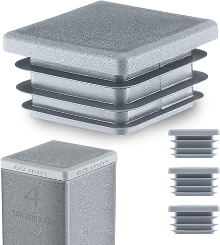 Tappo Terminale per Tubo Quadrato 60x60 mm Grigio – Tappi in Plastica con Lamelle 6x6 cm – Copritubo di Chiusura – 4 Pezzi - Honorern