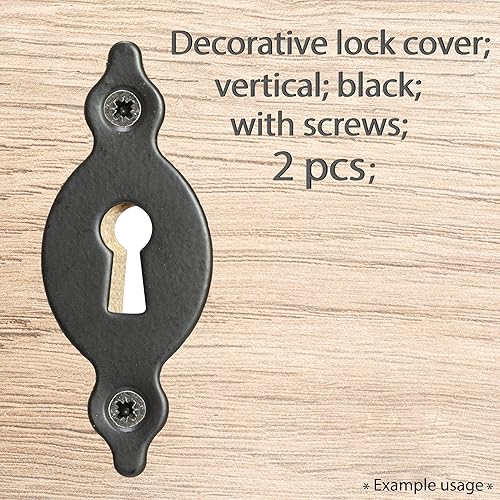 C73730 - Coppia di 2 rosette piastre 67x27x1.5mm per serratura con chiave ordinaria - montaggio verticale - coperchio foro chiave - in metallo - colore ottone invecchiato - rosetta cilindro - Honorern