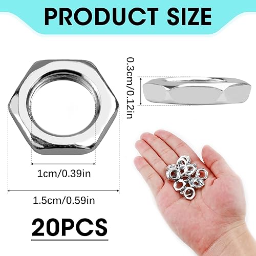 Set di 20 Dadi Esagonali M10x1 SW12, Altezza 3mm, Zincati, Molto Piatti, Filettatura Fine, Ideali per Industria delle Lampade e Dispositivi di Misurazione - Honorern