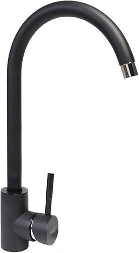 Vetrineinrete® Rubinetto per lavello da cucina a canna alta miscelatore monocomando moderno per lavandino monoforo orientabile (Nero opaco) D63 - Honorern