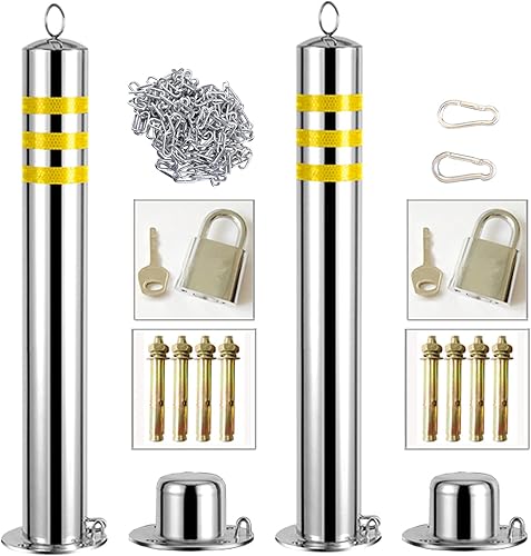 Dissuasori di Sicurezza per barriere di parcheggio per Passi carrai in Acciaio, 2 Coni di parcheggio e Catena da 5 m, paletto Robusto e Durevole per Uso Commerciale o privato (76 × 800 mm) - Honorern