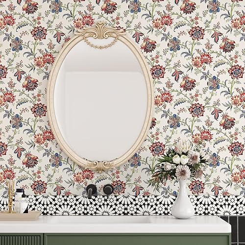 VaryPaper Carta da Parati Adesiva Muro Floreale Vintage 44.5cmx200cm Pellicola Adesiva Fantasia Carta Adesiva per Mobili Carta da Parati Camera Letto Corridoio Pellicola Mobili Armadio Guardaroba - Honorern