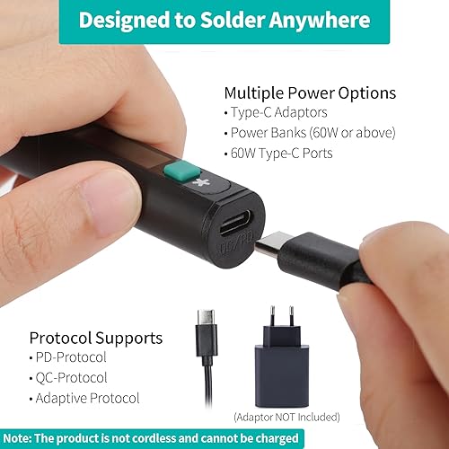 928D-IV Kit di Saldatore a Stagno con Porta Type-C, Riscaldamento Rapido con Cartuccia C235, Temperatura Regolabile da 90~450°C, Protocolli PD/QC/Adattivi,Display LCD e Copertura Multifunzionale - Honorern