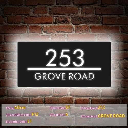 Insegna Moderna a LED Retroilluminata per casa,Targa con Indirizzo Illuminato Personalizzabile,Numero civico Personalizzato e Nome della Via,Targa con Numero Civico - Honorern