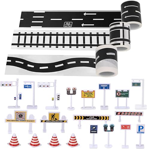 20 pezzi di segnaletica stradale, 3 nastri neri rotoli di nastro adesivo per auto da strada su pavimenti e pareti, incollare nastro rimovibile per intrattenimento - Honorern