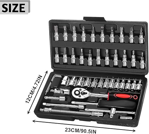 Set di chiavi a bussola da 46 pezzi, adatto per lavori su biciclette e auto, dimensioni 1/4' - Honorern